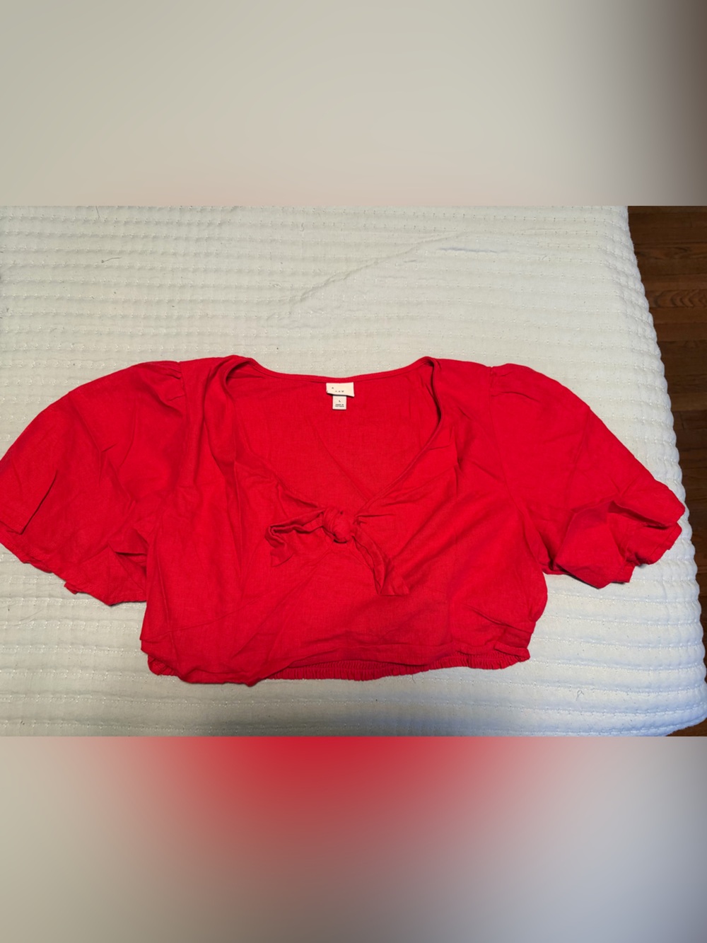 a new day Red Tie-Front Cropped Puff Sleeve Top